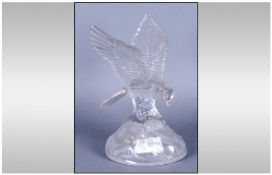 French Crystal d'Arques, Figure of an Eagle Perched on a Rock. Label to Base. Height 8 Inches.