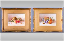 Pair of Still Life Prints. Gilt frames. c 1920's. Overall size 18 by 22 inches.