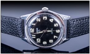 Gents Military Style Manual Wind Wristwatch, Black Dial Luminous Arabic Numerals, Stainless Steel