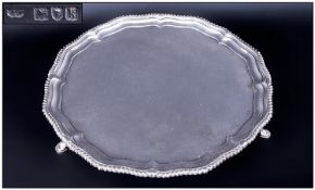 Elkington & Co. Good Quality Silver Fluted Salver with piecrust border. Raised on 3 spade feet