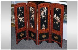 withdrawn  A Small Japanese Four Fold Table Screen, depicting eagles on branches and birds amongst