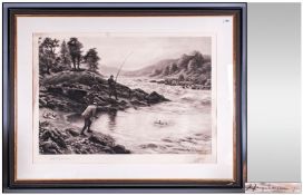 Joseph Farquharson Large Black and White Print. 'Scottish Fishing Scene'. Framed and mountd behind