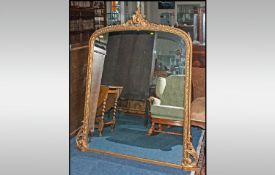 Large Victorian Overmantle Gilded Plaster Framed Mirror, in the French style. Dome shaped with