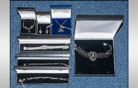 Collection Of Silver Jewellery Comprising 2 Celtic Design Pendants & Chains, Pair of Earrings &