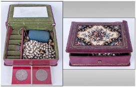 Small Jewellery Box Containing a selection of oddments comprising mixed coins, costume jewellery