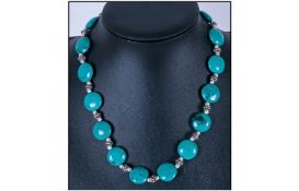 Turquoise Smartie Bead Necklace, a single row of the smartie shaped, smooth turquoise beads