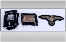WW2 German SS Sleeve Eagle & SS Collar Badge.