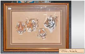 Joel Kirk. A Fine Exhibition Quality Coloured Pastel Drawing Of A Tigers Head in various position.