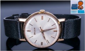 Gents 9ct Gold Bulova Wristwatch, Model Number 129101,  Silver Dial With Gilt Batons, Manual Wind,