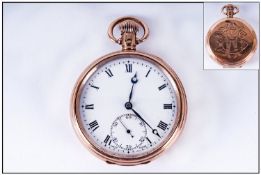 Swiss 1920's Excellent 9ct Gold Open Faced Pocket Watch white dial/black numerals. Subsidiary