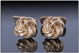 Silver Cufflinks In The Form Of A Knot, Stamped 830S, Hinged Backs, Boxed