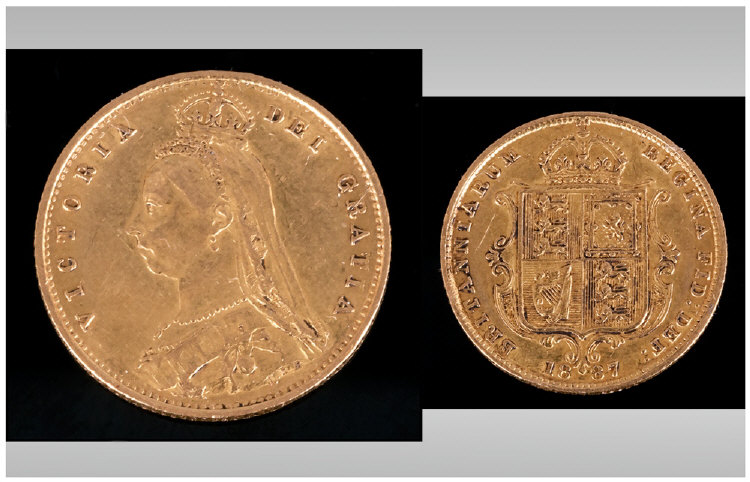 Victorian Jubilee Head 22ct Gold Shield Back Half Sovereign. E.F Condition.