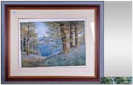 W.R Makinson Print 'Bluebell View'.  Framed and Mounted Behind Glass. Signed Lower Left in Pencil.