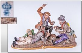 Capodimonte Figure Group 'The Tramps (Playing Cards)', well detailed group showing three ragged