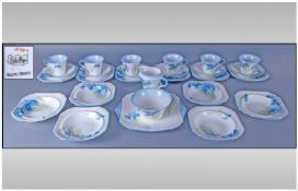 Shelley Art Deco 27 Piece Tea Service, "Blue Irises" pattern 12384, blue irises with yellow