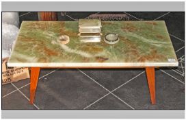 WITHDRAWN    1960's Faux Marble Top Coffee Table rectangular in shape together with onyx cigarette