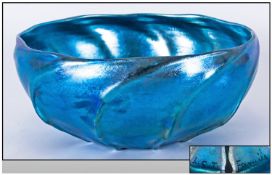 Tiffany Farville Shades Of Blue Lustre Bowl. The very slightly inverted bowl having taised wavy