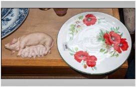 Royal Worcester 'Poppies' Design Cake Plate 11 inches in diameter. Together with Aynsley Sow and