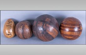 3 Graduating Wooden Puzzle Balls Together With A Treen Solid Egg Shaped Item Painted Sophia 1916