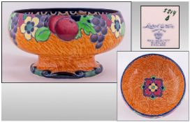 Losol Ware Large Hand Painted Fruits Lustre Pedestal Bowl, Circa 1920's. Keeling & Co. Excellent