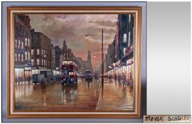 Steven Scholes 1953 Title 'Market Street Manchester 1962' oin on canvas, signed artists number