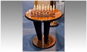Modern Burr Walnut Veneered Chess Table, of circular form, with matching base, complete with a '