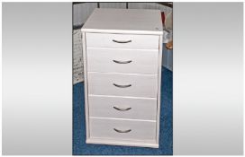 Continental Chest Of Drawers, finish off white colour tall boy. 5 graduating drawers. Metal alloy