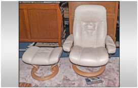 Stressless Reclining Cream Leather Armchair & Foot Rest.