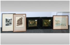 Collection of Prints and Paintings including an etching, 'Irelands Mansion. Shrewsbury', signed