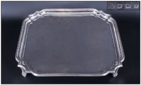 Edwardian Large Square Shaped Gallery Tray with pie crust border. Raised on 4 splayed feet. Hallmark