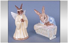 Royal Doulton Bunnykins, 1. New Baby, Issued 1995, 2. Angel, Issued 1999. Both with original boxes.