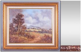 Richmond Blowey B1947- 'Country View' Oil on canvas, signed. 15.5x19.25",