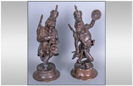 Pair of Reproduction Bronze Monkey Band Members, one playing a saxophone and the other cymbals. 9