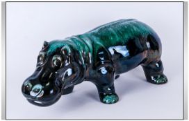 Large Ceramic Hippo Figure, 17 by 10 inches