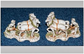 Two Austrian/German Figure Groups, Classical Putti Figures Ploughing with two horses. 4.5" in