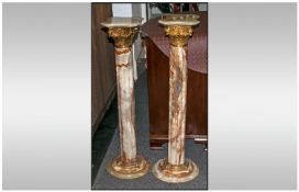 Pair of Onyx Ormalu Mounted Column Pedestals. Height 38 Inches.