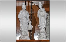 Two Chinese Blanc-De-Chine Figures, one figure depicting Guanyin. 10.5 & 11`` in height.