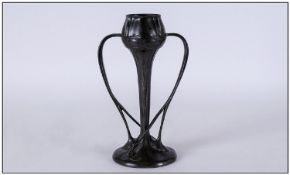Art Nouveau Tudric Two Handled Pewter Vase design number 029. Made for Liberty to a design by
