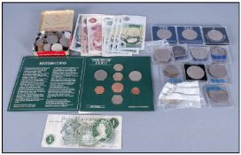 Misc Lot Comprising Modern Commemorative Crowns, 1889 Crown, 1819 Crown (both Worn), Bank Notes etc