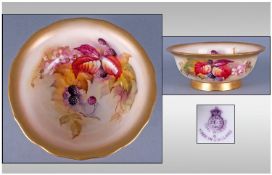 Royal Worcester Hand Painted Fruits Footed Bowl. Unsigned. Date 1929. Height 2.75 inches, diameter