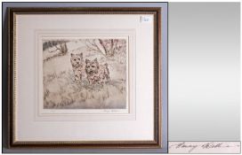 Henry Wilkinson Framed Original Colour Dry Point Etching. Framed and Mounted Behind Glass. Signed