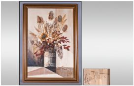 A Kevin Platt Oil Painting of Vase of Flowers. 30 inches x 20 inches. Framed and signed.