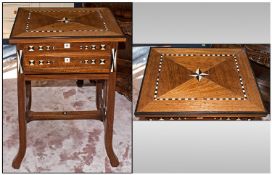 Anglo Indian Teak Side Table the top edge picked out in Ebony to the centre a star design inlaid
