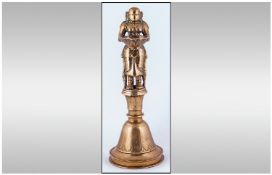 Rare Indian Jain Bronze Sacred Figural Oil Burner, depicting a maiden holding the oil bowl burner,