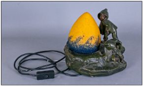 Reproduction Bronze Resin Lamp, depicting two children playing with a snow ball, in the form of a
