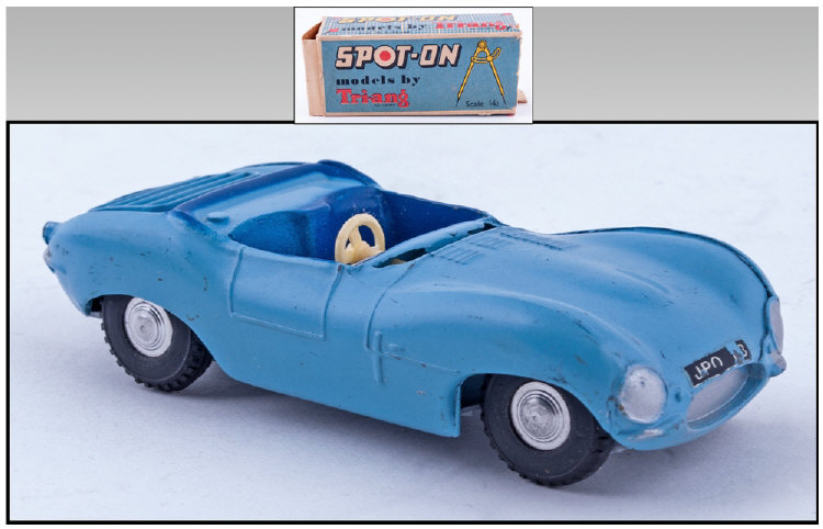 Spot On Original Jaguar XK SS Number 107, in rare pale blue. Boxed. With colour print and model