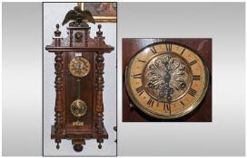 Late 19th Century Vienna Wall Clock. Gilt dial, Roman numerals with central embossed floral