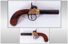 19th Century Single Shot Percussion Pistol, steel screw barrel joining brass mounts with walnut