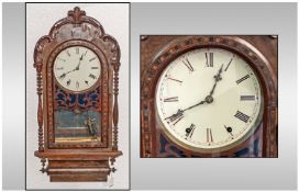 Victorian Rosewood Inlaid Wall Clock with column sides and a shaped carved top, with a round