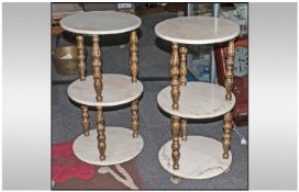 Pair Of Marble Topped 3 Tier Ormalu Stands, with cast gilded supports. Height 30 inches.